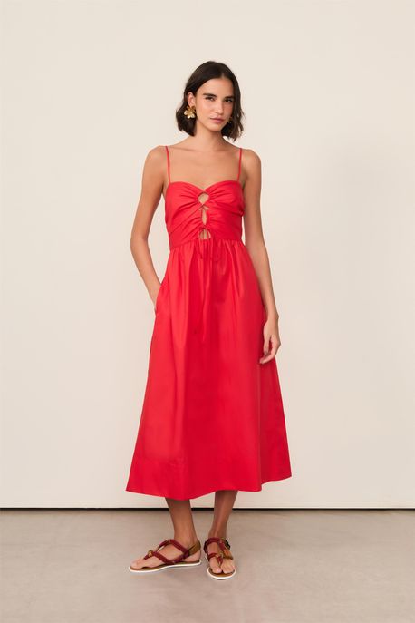 Vestido De Algodao Amarracao Frente Unic Vermelho Marbet 19-1761 Tcx - 38