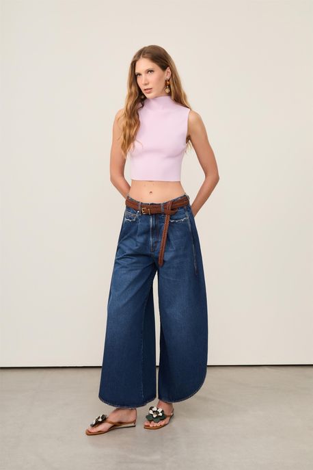 Blusa De Tricot Cropped Básica Com Gola Alta Rosa Orquidea - PP