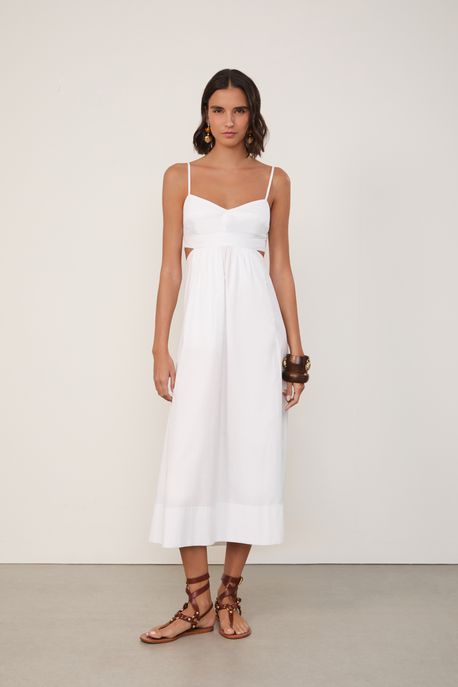 Vestido De Algodao Recortes Branco Branco - 44