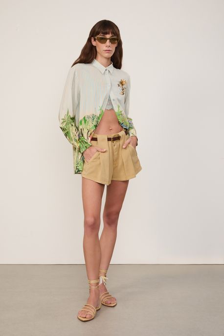 Short De Sarja Pregas Passador Taupe Bege Taupe - 44