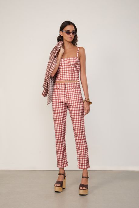 Calça De Algodao Cigarrete Vichy Burle m Est Vichy Burle Mee Rosa e Russet p - 38