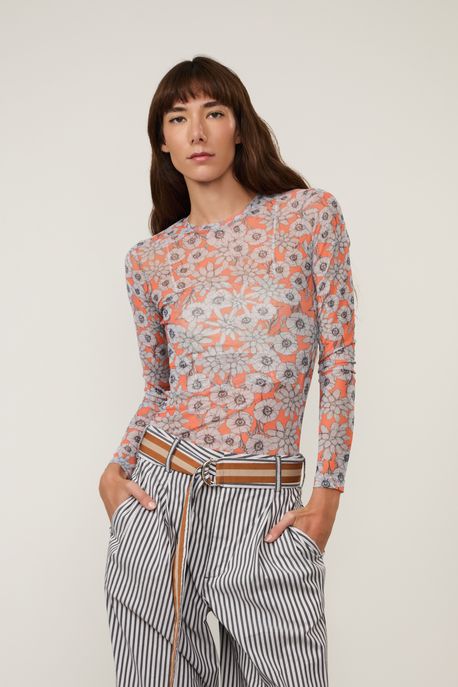 Blusa Tule Segunda Pele Floral Particula Est Floral Particular Color - M