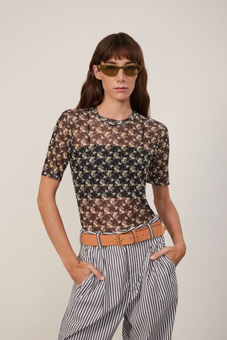 Blusa Tule Manga Curta Liberty Est Liberty Mee Color g - G