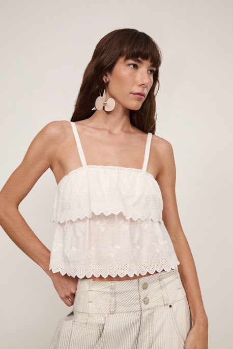 Regata De Alcinha Com Babado Branca Off White - P