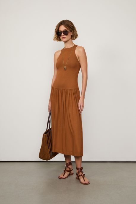 Vestido Malha Nadador Marrom Argarn - P
