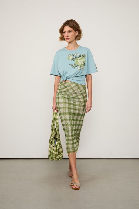 Saia Midi Tule Vichy Est Vichy Burle Mee Clean e Bamboo g - P