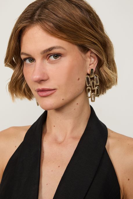 Brinco Dourado Longo Cobogo Ouro - U