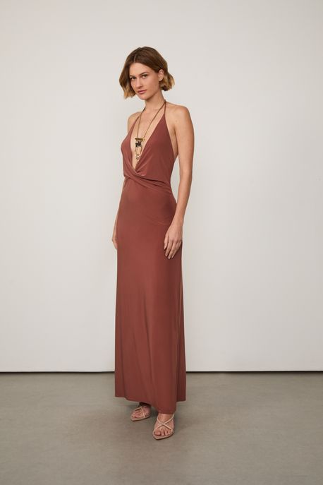Vestido Jersey Transpassado Decote Degage Marrom Russet - PP