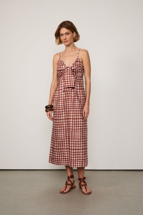 Vestido De Algodao Midi Vichy Burle Mee Est Vichy Burle Mee Rosa e Russet p - 36