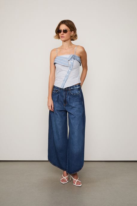 Calça Jeans Transpasse Lateral Jeans Medio - 34