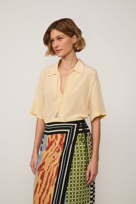 Camisa Polo De Seda Amarelo Orla Manga Curta Amarelo Straw - 36
