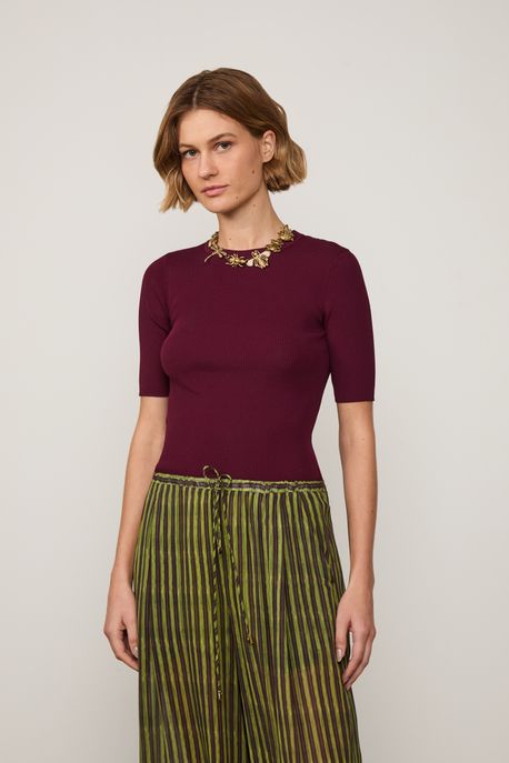 T-Shirt Básica De Tricot Canelado Vinho Windsor - GG