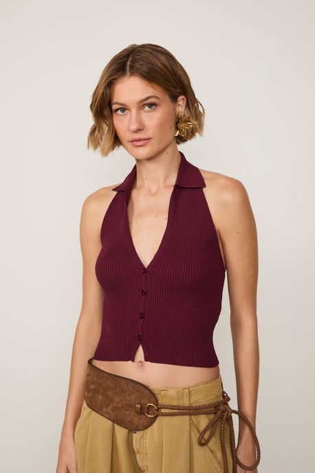 Blusa De Tricot Frente Única Com Botões Vinho Windsor - P