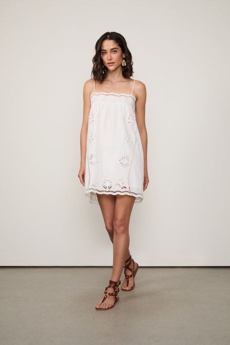 Vestido Curto De Alcinha Bordado De Flores Off White Off White - 36
