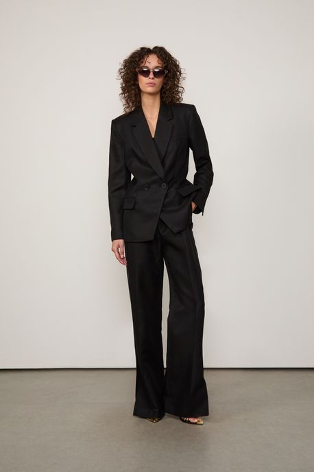 Calça De Alfaiataria Com Fenda Preta Preto - 36