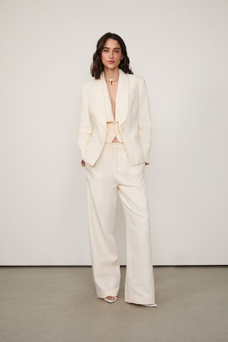 Calça De Alfaiataria Com Pregas Off White Bege - 40