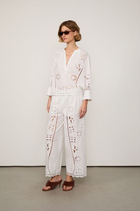 Calça Cós De Elástico Com Bordado De Flores Off White Off White - G