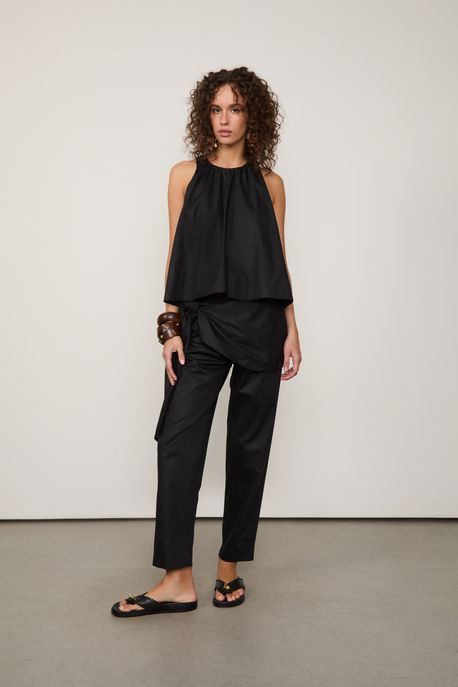Calça De Algodao Amarracao Preto - 34