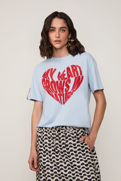 T-Shirt Fun Heart Azul Gelo - P