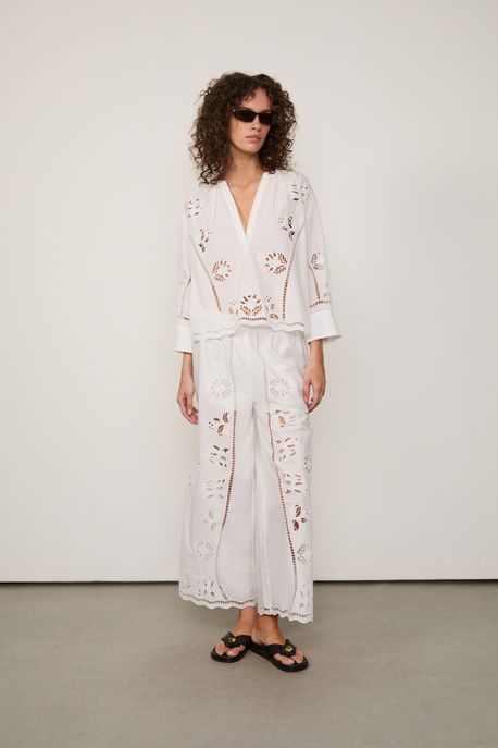 Blusa De Algodão Com Bordado De Flores Off White Off White - 40
