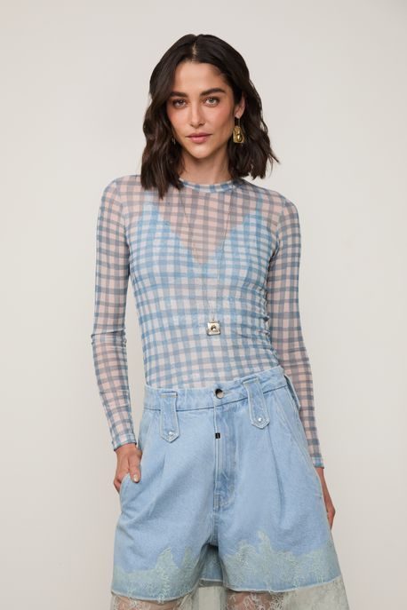 Blusa Tule Segunda Pele Vichy Vichy Burle Mee Orla e Tourmalina p - M