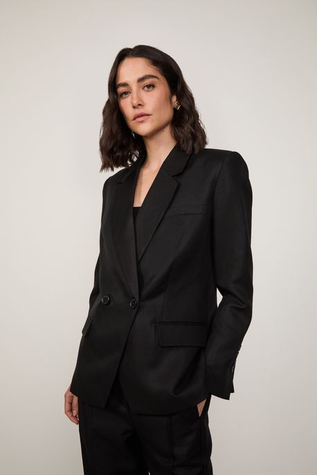 Blazer Com Abotoamento Duplo Preto Preto - 34