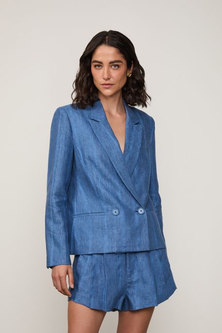 Blazer De Linho Azul Denim Azul - 42