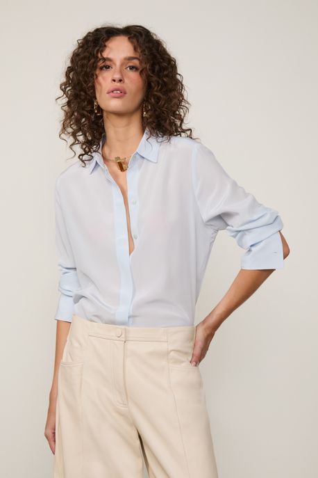 Camisa Seda Basica Azul Gelo - 40
