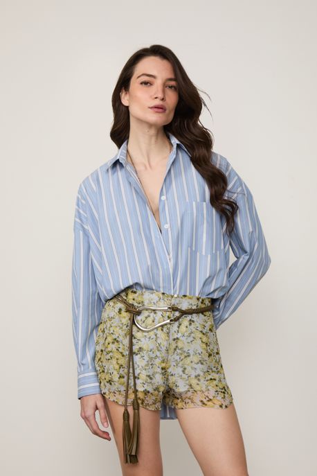 Camisa De Tricoline Com Listrs Azul Azul - M