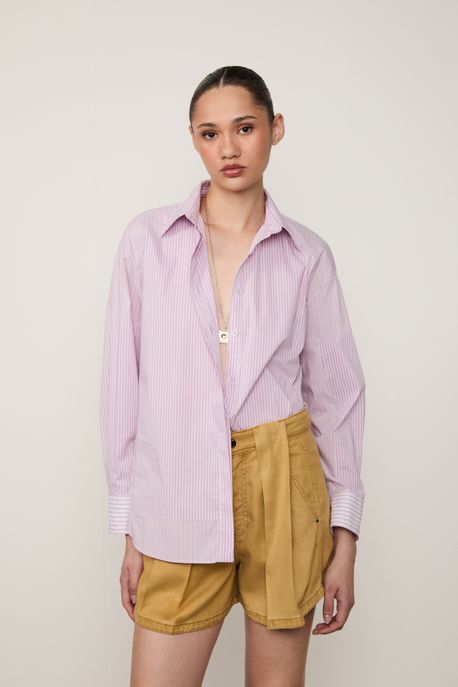 Camisa Mix De Listras Lilas Lilas - G