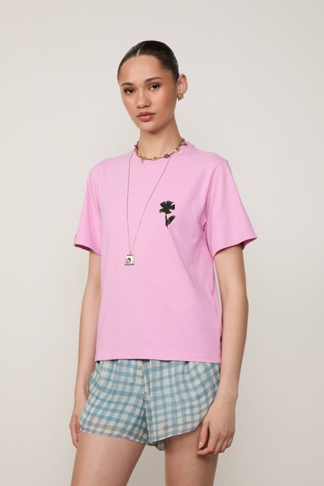 T-Shirt Fun Flor Burle Rosa Ciclamen - P