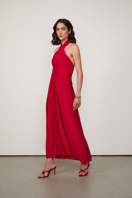Vestido Jersey Longo Argola Costas Vermelho Marbet - M