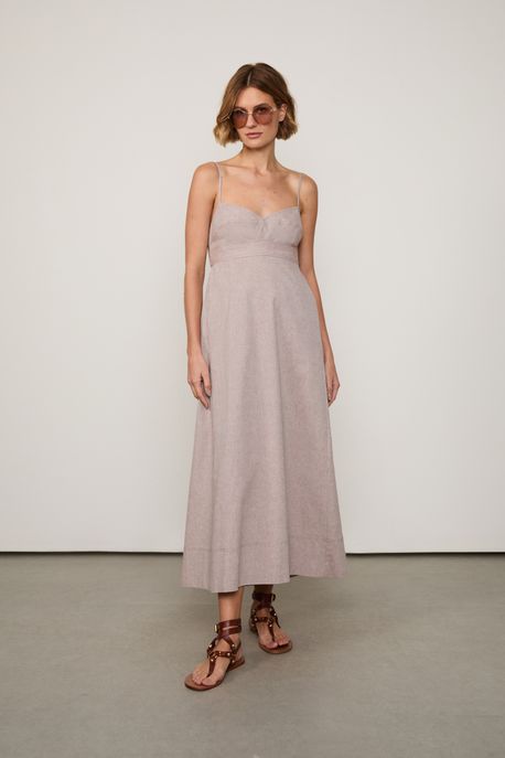Vestido De Algodão Recortes Marrom Claro Marrom Claro 86894/69 - 38
