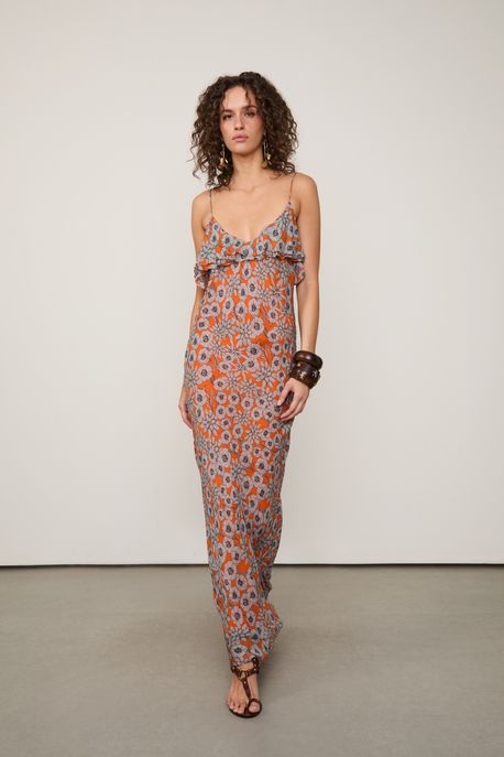 Vestido Slip Babados Floral Particular Est Floral Particular Color - 42