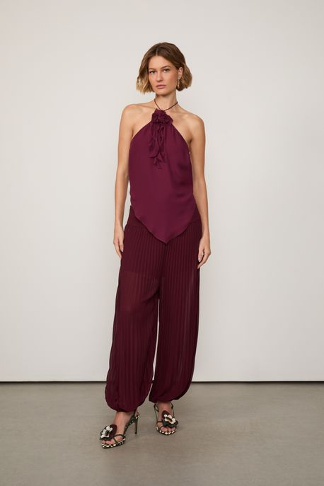 Calça De Georgette Aladin Vinho Plissada Vinho Windsor - 42