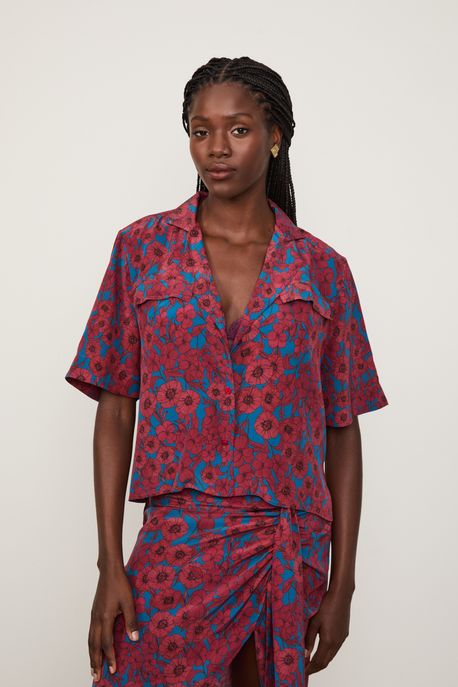 Camisa Mg Curta Floral Universo Est Floral Universo Color - 42