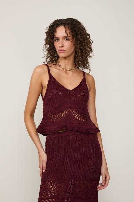 Blusa Tricot Alça Babadinho Vinho Windsor - M