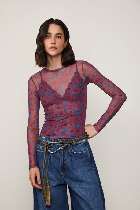 Blusa Tule Floral Est Floral Universo Color - P