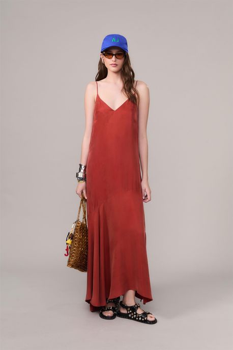 Vestido De Cupro Marrom Taipas - P