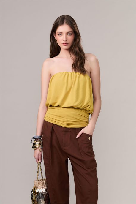 Blusa De Malha Sem Alça Mostarda Oliva - P