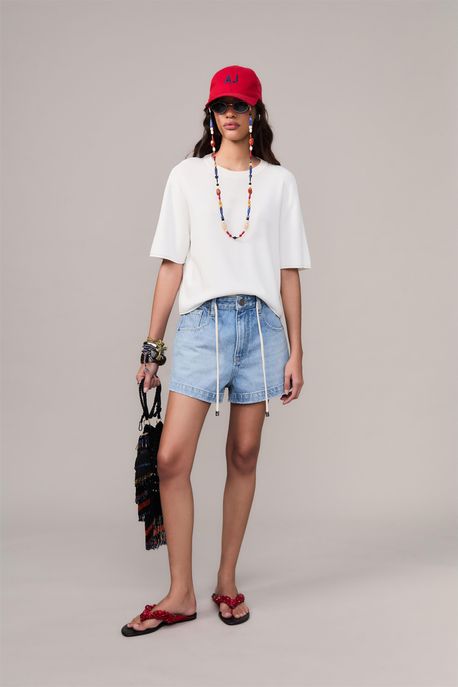 Short Jeans Com Cordão Jeans Claro - 38