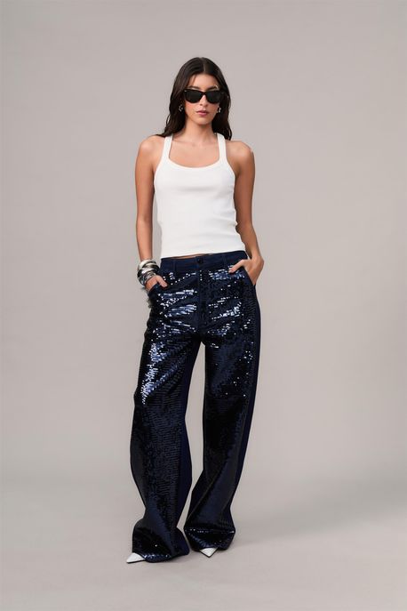 Calça Jeans Paetês Jeans Escuro - 38