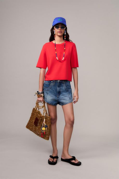 Short Jeans Costura Rebatida Jeans Escuro - 34
