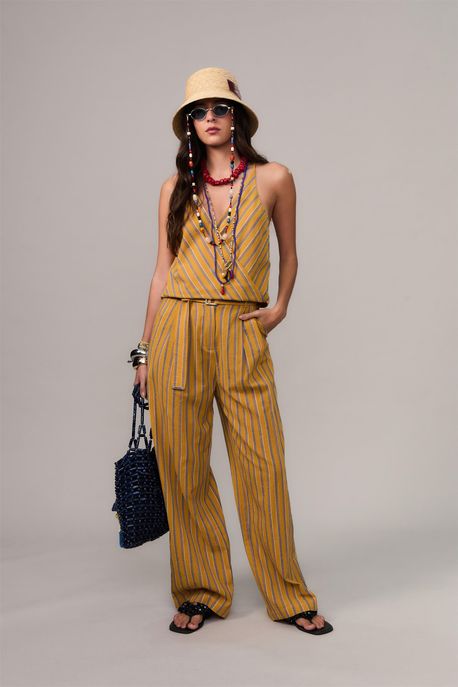 Calça Listra Millie Amaraelo Tawny/Marinho Vintage - 38