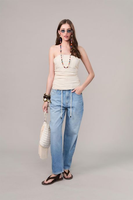 Calça Jeans Com Cordão Jeans Claro - 44