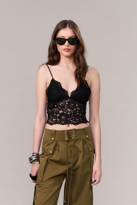 Top De Malha Renda Preto - 42