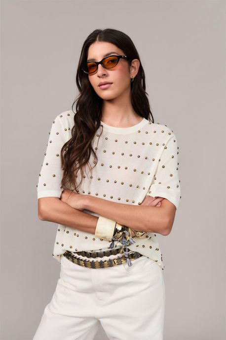 Blusa De Tricot Com Aplicacao Off White - P