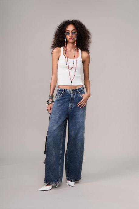 Calça Jeans Tape Lateral Listras Jeans Medio - 34