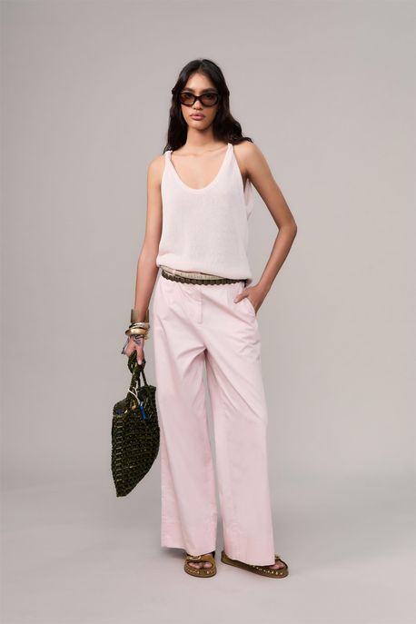 Calça Alfaiataria Elastico No Cos Rosa Suave - P