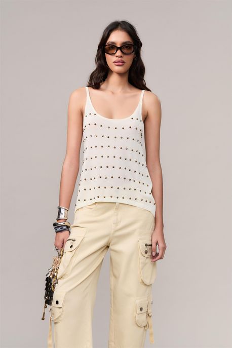 Regata De Tricot Com Aplicacao Off White - G